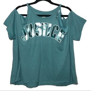 Justice Active Juniors Blue Cold Shoulder T-Shirt